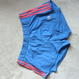 Adidas Athletic Climate Shorts Blue and Bright Pink Orange Florescent Stripes
